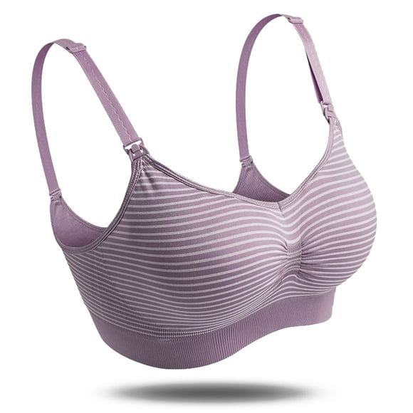 Stripe Pattern Wireless Nursing Bra Anti Sagging Pregnant Women Underwear(Purple L)