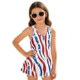 thumbnail image 4 of COEQINE Girls One Piece Swimsuit for Swim Lessons & Beach Play, Cute Swim Dress with Skirt & Liner, Scoop Neck Fixed Wide Strap V-Back Swimwear, Ages 5-6, American Flag Zebra Print, 4 of 8