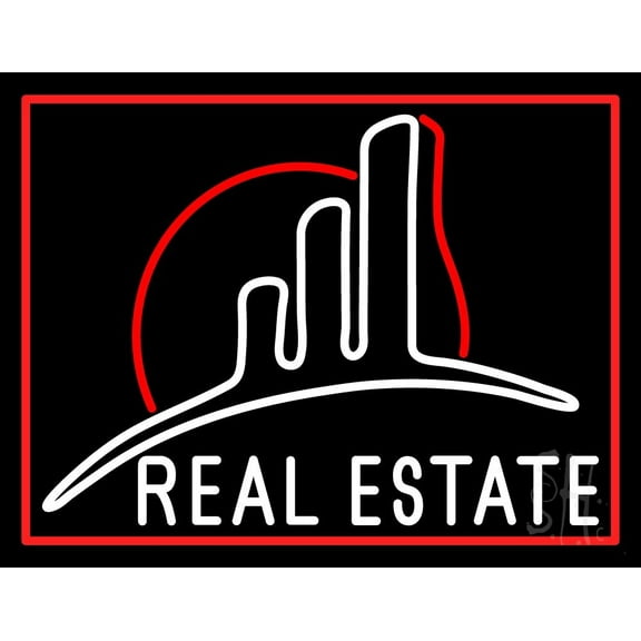 Real Estate With 1 Logo LED Neon Sign 15 x 19 - inches, Black Square Cut Acrylic Backing, with Dimmer - Bright and Premium built indoor LED Neon Sign for office, and stroefront