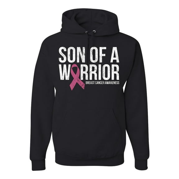 Wild Bobby Son of A Warrior Breast Cancer Ribbon Breast Cancer Awareness Unisex Hoodie Sweatshirt, Black, Small
