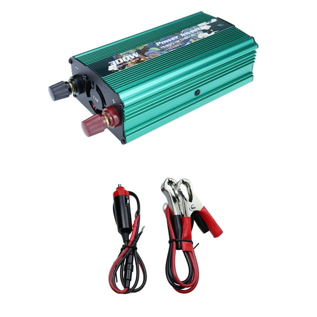 Pure Sine 300W Power Inverter 12V To AC 220V Car Plug Inverter Adapter Power Converter With 2A USB Charging Ports & 2 Battery Clamps Green