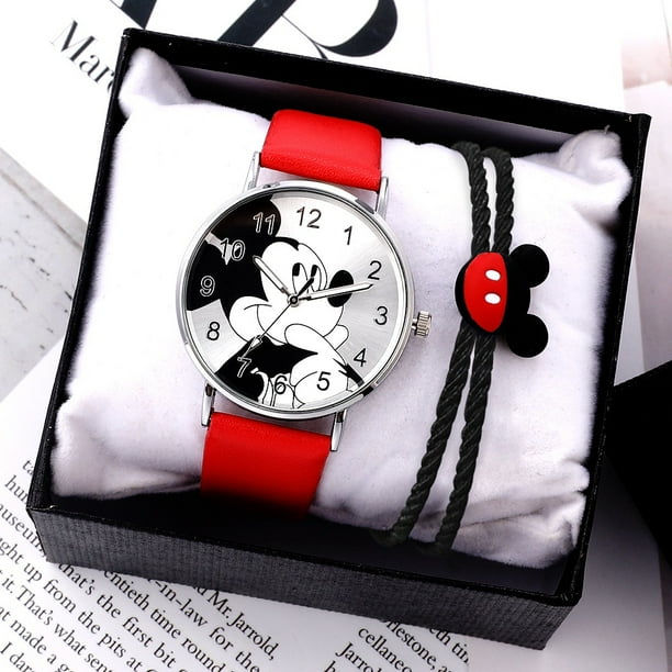 Reloj Pulsera Reloj De Mujer De Dibujos Animados Mickey Mouse PU Cuero Moda Casual Reloj De Cuarzo Sin Caja Pequena Walmart en linea