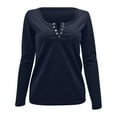thumbnail image 5 of Women Long Sleeve Tops Scoop Neck Low Cut Slim Fitted Henley Shirt Ribbed Basic Tee Shirts Tops, 5 of 5