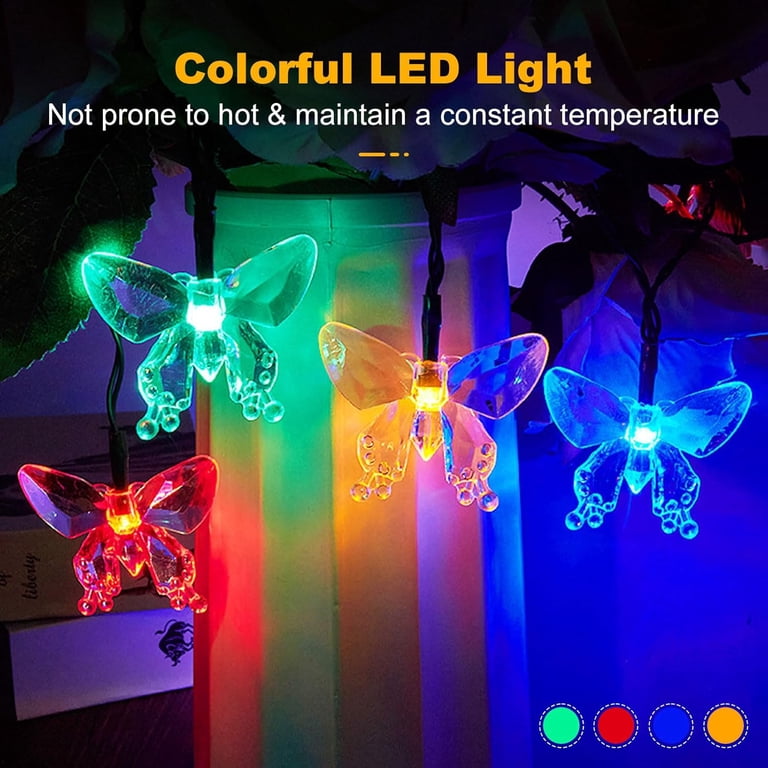 Fohil 16FT Solar Butterfly String Lights – 20 LED Waterproof, 8 Modes, Auto Dusk-to-Dawn, Outdoor Garden Patio Decor