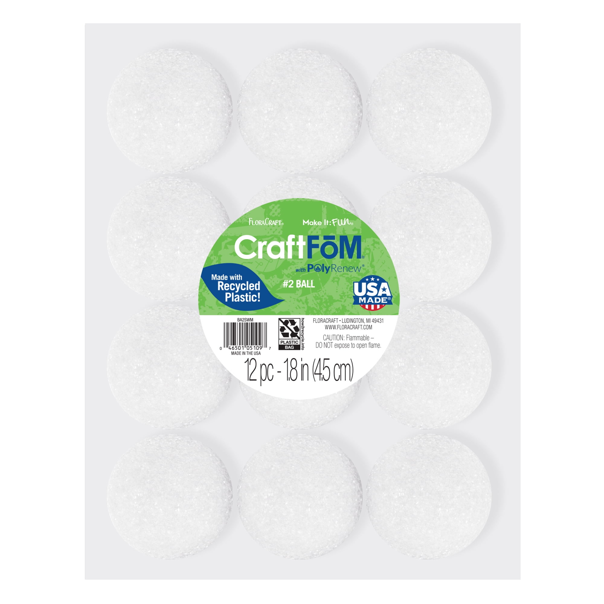 FloraCraft CraftFM 12 Piece Ball 1.8" White