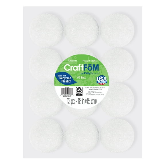 FloraCraft CraftFōM 12 Piece Crafting Foam Ball 1.8" White