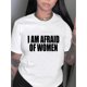 thumbnail image 1 of Women's Fashion Casual Round Neck Short Sleeve T-Shirt, "I Am Afraid of Women" Letter Print, Comfortable Summer Top, Knitted Polyester Fabric, All Seasons, Ladies Leisure Sportswear, 1 of 6
