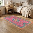 thumbnail image 2 of ODIKA 5'x7' Washable Area Rug Easy Care, Non-Shedding, Pet Friendly, Pink Vibrant Symmetrical Geometric Design Elegant Rectangular with Floral Accents for Small Living Room, Bedroom, 2 of 7