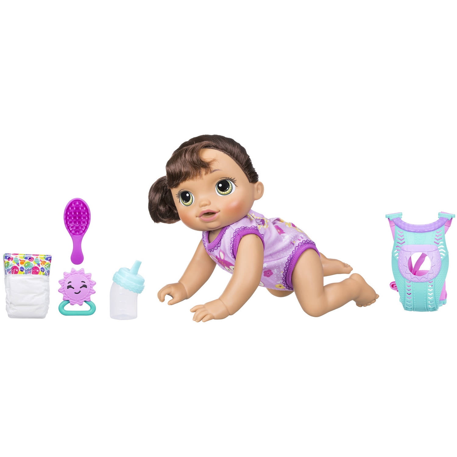 Baby Alive Baby Go Bye Bye Doll with Brunette Hair, 30+ Phrases and Sounds, Walmart Exclusive