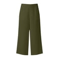 thumbnail image 5 of SROBPTY Women Solid Linen Elastic Waist Straight Leg Cropped Casual Trousers Army Green, S, 5 of 5