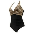 thumbnail image 4 of Women's One Piece Swimsuit Sexy Tummy Control V Neck Swimwear Halter Push up Bathing Suits, 4 of 9
