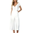 thumbnail image 2 of Babysbule Womens Long Pants Jumpsuit Women's Fashionable V-neck Button Cut Open Back Casual Short Sleeved Trousers, 2 of 7