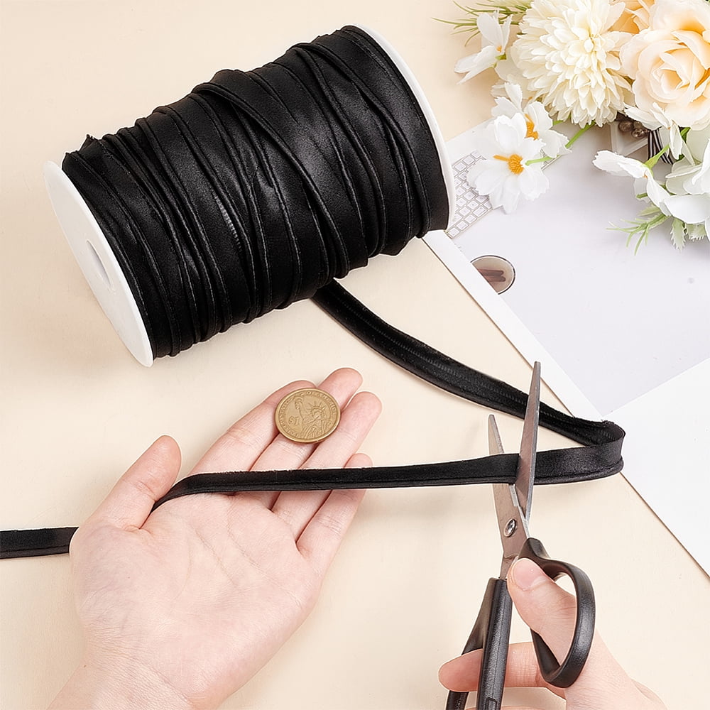 55 Yard Satin Piping Trim Black Bias Tape Cord with Cotton Rope Inside Bias Piping Ribbon Costumes and Upholstery