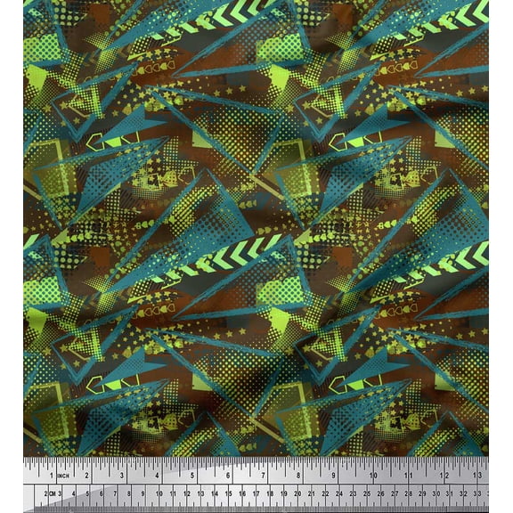 Soimoi Brown Cotton Voile Fabric Triangle & Brush Stroke Abstract Print Sewing Fabric Yard 42 Inch Wide