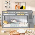 thumbnail image 5 of Costway Twin Over Twin Low Bunk Bed Solid Wood Floor Bunk Bed Frame with Storage Stairs Gray, 5 of 10