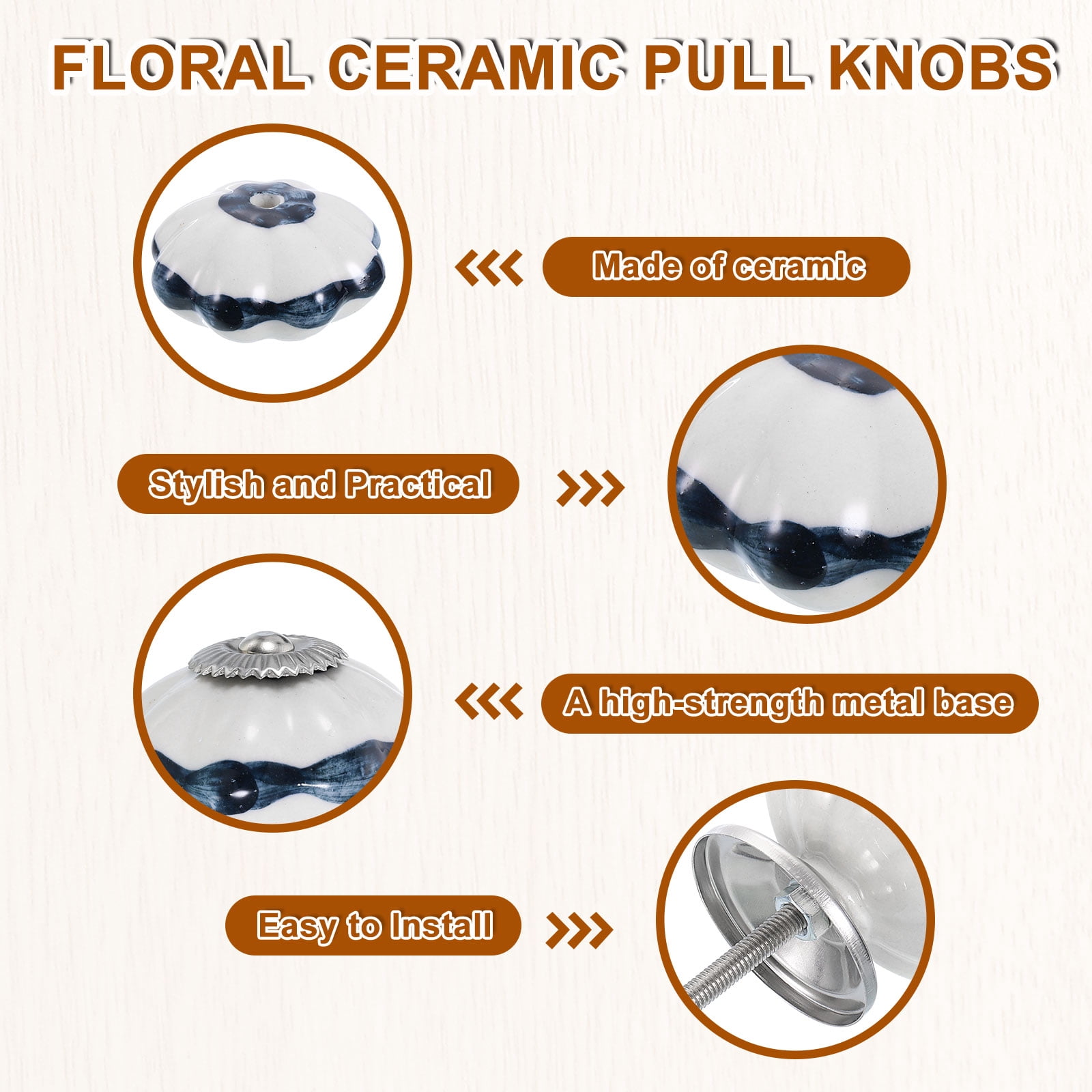 Uxcell 6 Pack Floral Ceramic Pull Knobs, Vintage Round Cabinet Knobs, Blue Flower Ceramic Knobs for Kitchen Cabinet