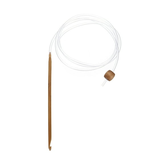 Uxcell Bamboo Tunisian Circular Crochet Hook 4.5mm Afghan Wood Knitting Needles with Cable and Bead End Brown