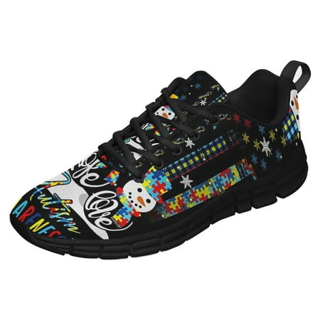 

Faith Hope Love Autism Awareness Snowman Christmas Running Shoes Sneakers Mesh Black Size 8.5