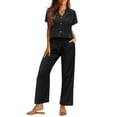 thumbnail image 3 of Ekouaer Women Pajamas Set Short Sleeve Button Down Sleepwear Soft Pjs Loungewear Pants Set Navy Tropics Small, 3 of 6