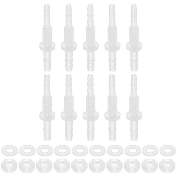 10Pack PlasticHose Barb Fitting, 1/8" x 5/32" Adapter Union with M6 Nut and Washer