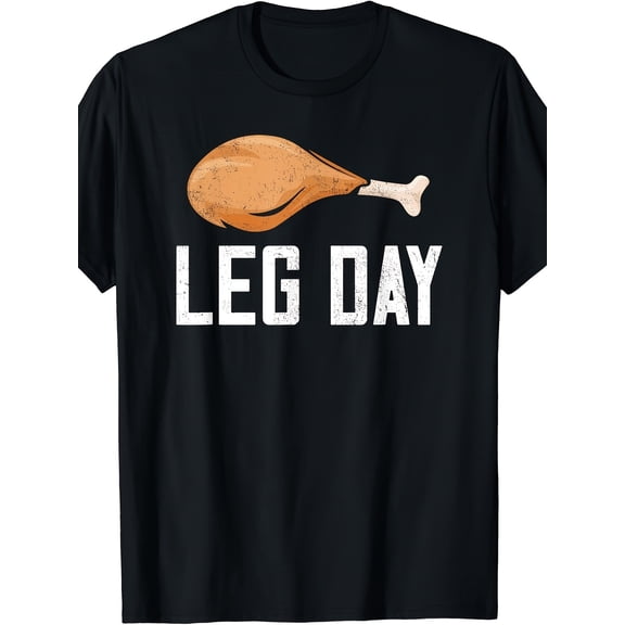 Leg Day Thanksgiving Costume Pilgrim Turkey Day Funny Printed T-shirt Comfortable Breathable, Soft, Casual Short Sleeve, Daily Wear, All Season, Black Men 220g