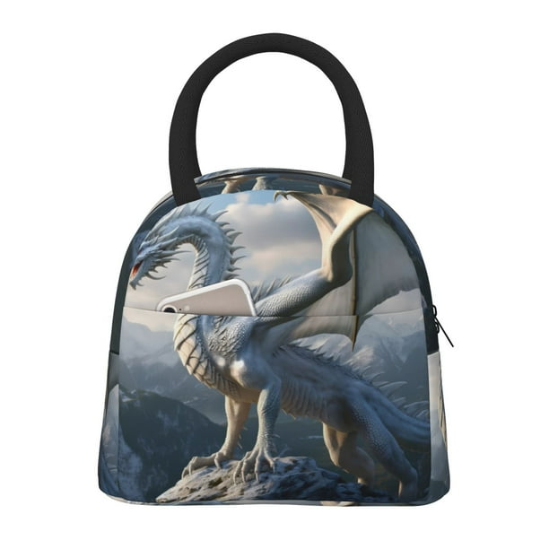 Fotbe Mountain White Dragon Bolsa de Almuerzo con Estampado, Lonchera Aislada, Contenedor de Comida Reutilizable Tipo Cooler a Prueba de Fugas