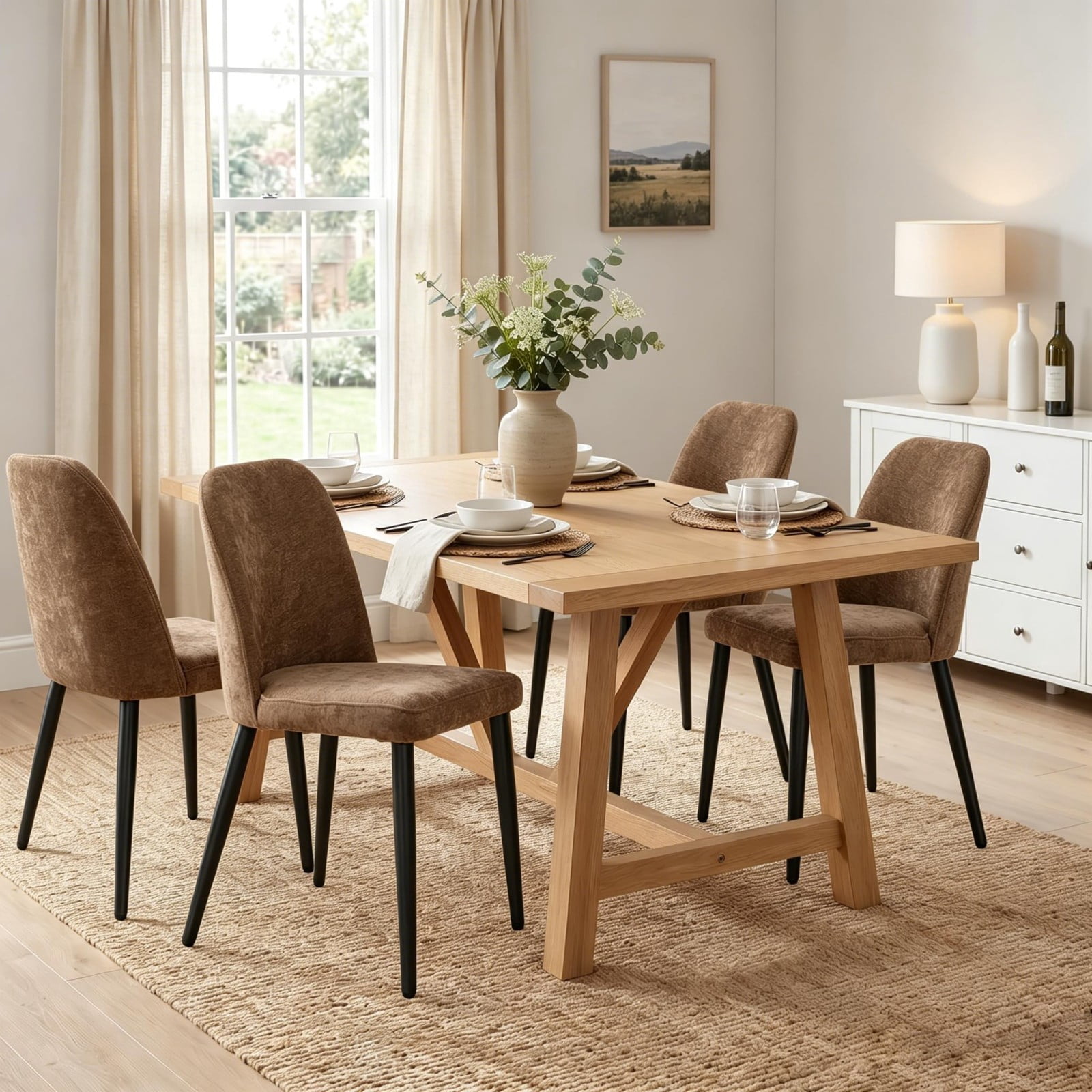 Fabric Dining Chairs Set of 2, Dark Brown Upholstered Kitchen Chairs with Ergonomic Backrest and Metal Legs, Modern Armless Side Chairs for Dining Room, Restaurant, Living & Meeting Room