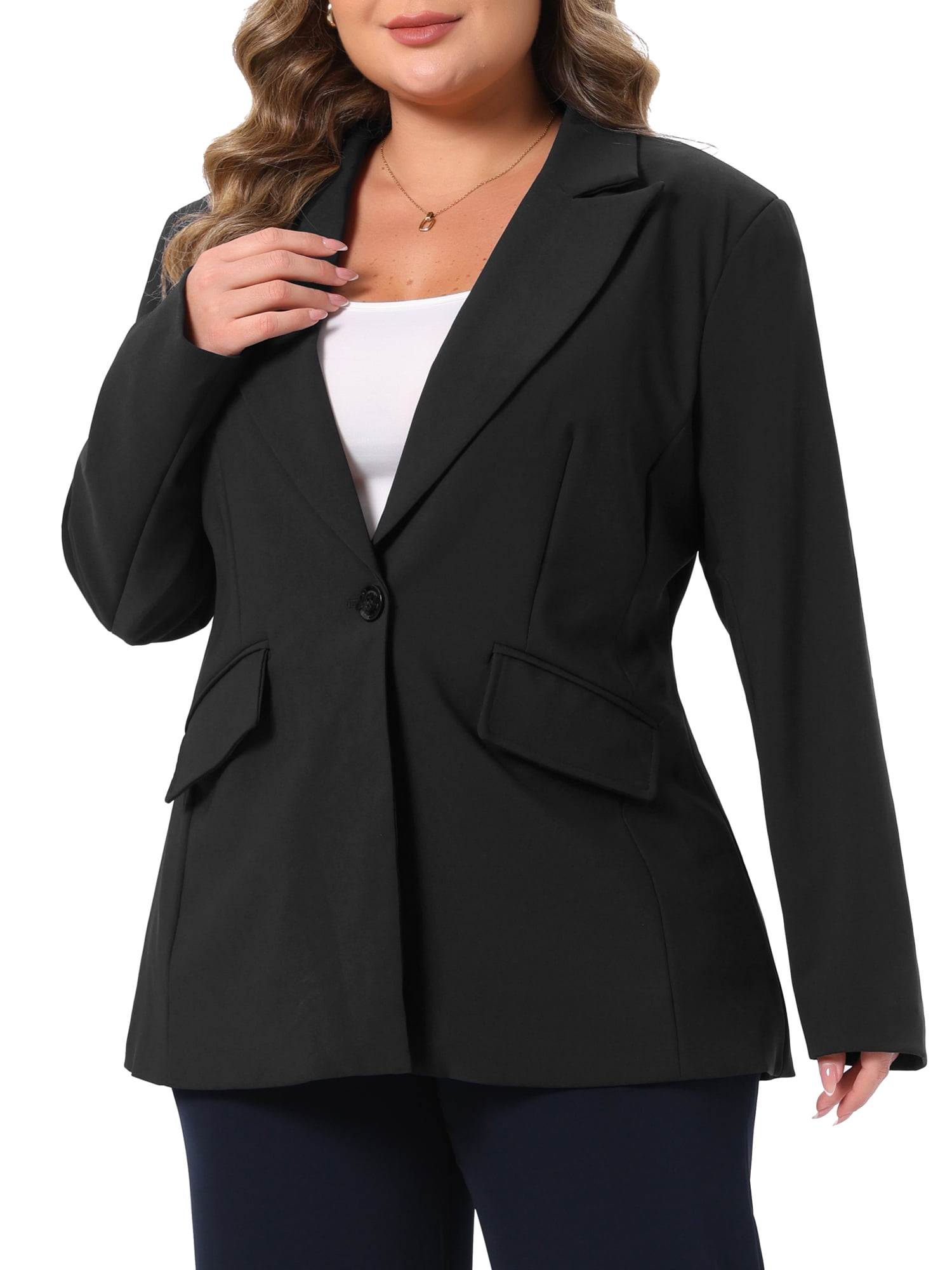 DARING DIVA Women's Plus Work Blazer Button Long Sleeve Suit Jacket 3X Black