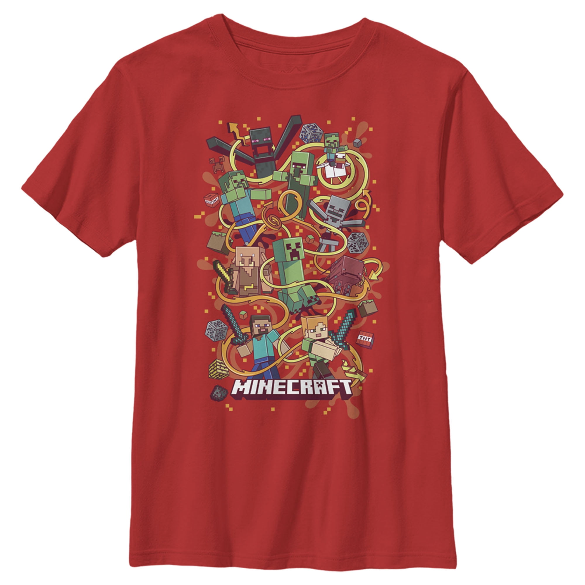 Boys' Minecraft No One Is Safe Character Tornado Graphic Tee Red X Small