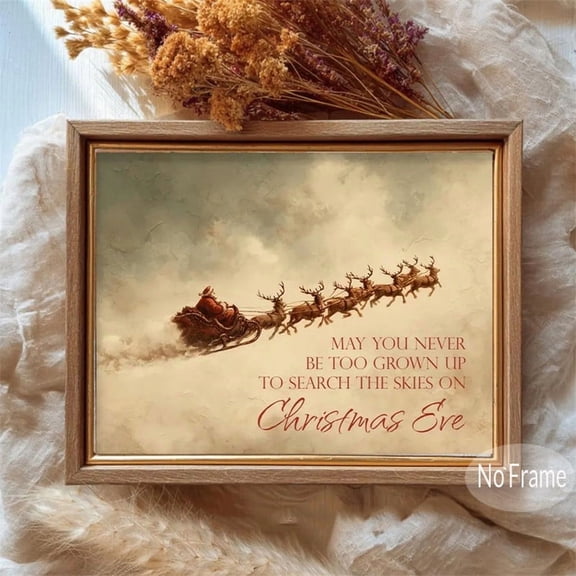 Vintage Santa And Reindeer Canvas Art Prints Painting Picture Artwork Home Bedroom Christmas Decoration No Frame