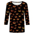 thumbnail image 5 of VKOYWKM Halloween Shirts for Women Halloween Pumpkin Graphic T Shirts 3/4 Sleeve Halloween Party Blouse Crew Neck Loose Spooky T-Shirts, 5 of 6