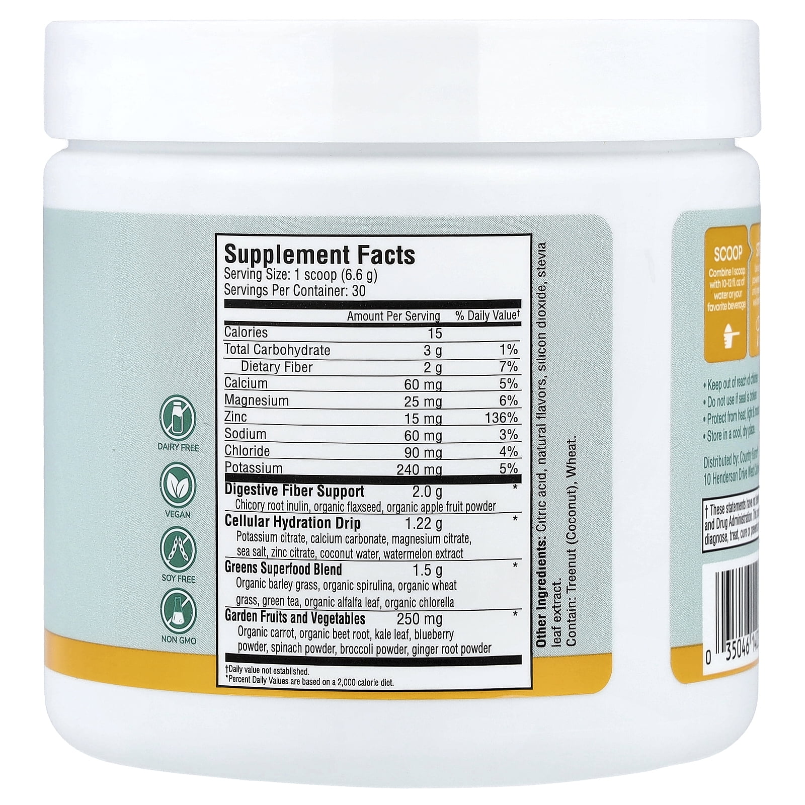 Country Farms Refreshers, Super Greens + Electrolytes, Pina Colada, 6.98 oz (198 g)