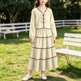 thumbnail image 2 of ZACPNCV Girls Elegant 2 Piece Skirt Set Long Sleeve V Neck Bow Front Top and Tiered Long Skirt Set Casual Spring Girls Suit 7-8Years Beige, 2 of 9