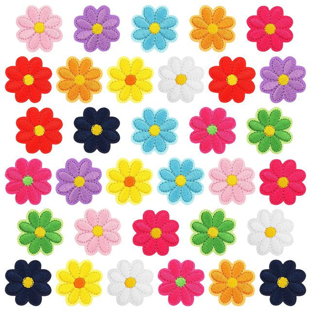 Toystoory 33 piezas de parches con apliques de flores, parche de reparación para planchar, manualidades de colores mezclados, insignia Tela de costura y artesanía