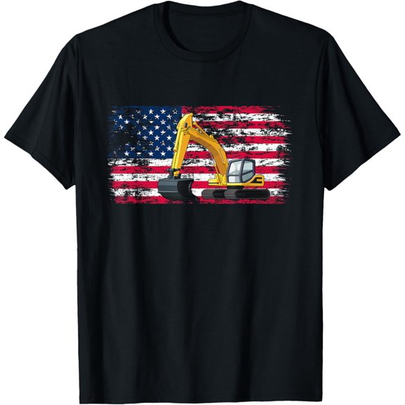 Playful Comfort Tee - Excavator American USA Flag Heavy Equipment 4th of July T-Shirt