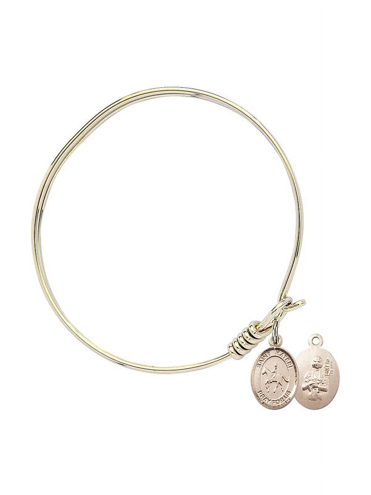 6 1/4 inch Round Eye Hook Bangle Bracelet w/ St. Kateri/Equestrian in Gold-Filled