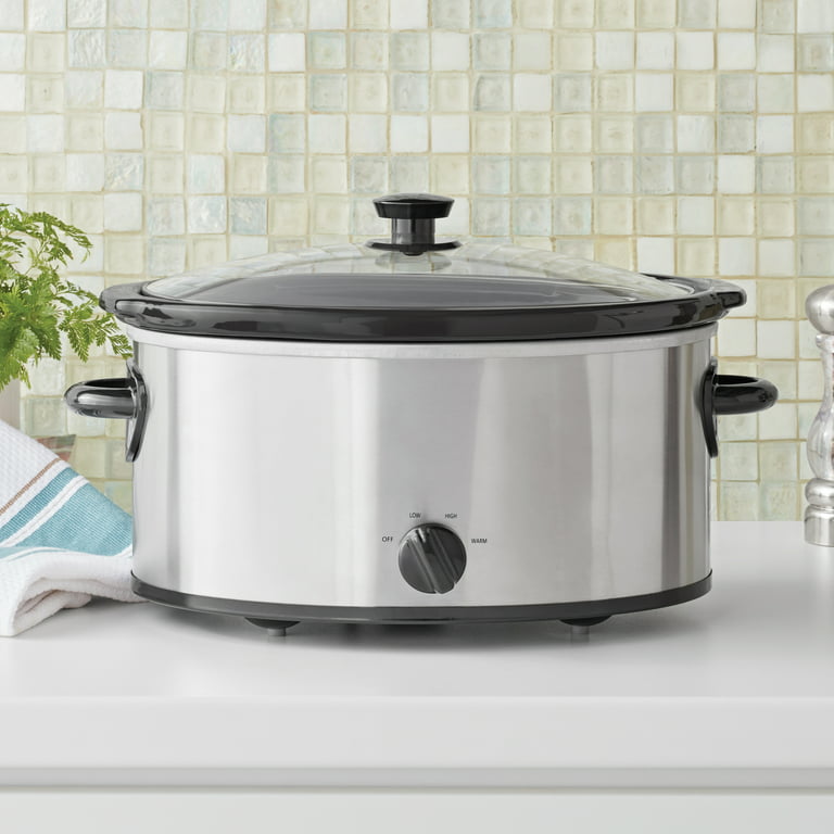 Mainstays MS54100112168S 6 Quart Oval Slow Cooker, Stainless Steel Finish, Glass Lid