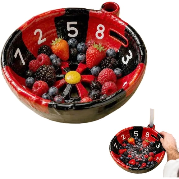 Self Spinning Berry Washing Bowl Ceramic with Drain Holes 360 Cleaning Swirl Colander Center Cone Automatic Quick Rinse Washer