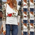 thumbnail image 2 of CEHVOM Femmes Décontracté Saint-Valentin Imprimé Léopard Patchwork Col Rond Dentelle Manches Longues Chandail Blouse T-shirt Hauts, 2 of 6