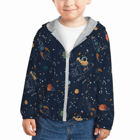 

Lukts Cartoon Space Planets Print Children s Long-Sleeved Sun Protection Clothing Hooded Sweatshirts for Boys and Girls Outdoor Sports-5 Years