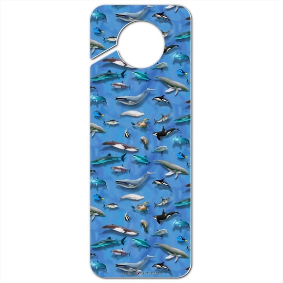 Ocean Life Whale Dolphin Manatee Shark Pattern Plastic Door Knob Hanger Sign
