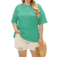 thumbnail image 3 of Langwyqu Plus Size Women Solid Color Round Neck Short Sleeve Casual T-Shirt Blouse, 3 of 5