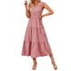 thumbnail image 1 of Vestido sin mangas jacquard liso con volantes para mujer: hombros descubiertos, fruncido, corte A en capas, poliéster-elastano, tallas S-XL, 1 of 5