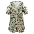 thumbnail image 4 of Cute Vintage Bug Pattern Womens Summer V Neck Zipper Top Short Sleeve T Shirt Off Shoulder Top Casual Classy Loose Shirts, 4 of 7