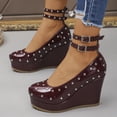 thumbnail image 3 of SACFOF Womens Studded Platform Wedge Pumps Round Toe Double Ankle Strap Buckle Closed Toe Dress Shoes for Party Office Evening, 3 of 6