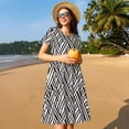 thumbnail image 4 of Fotbe Black White Stripes Vestido Largo de Moda para Mujer, Vestido Tipo Camiseta con Manga Corta y Estilo Casual a Rayas y Bloques de Color, 4 of 6