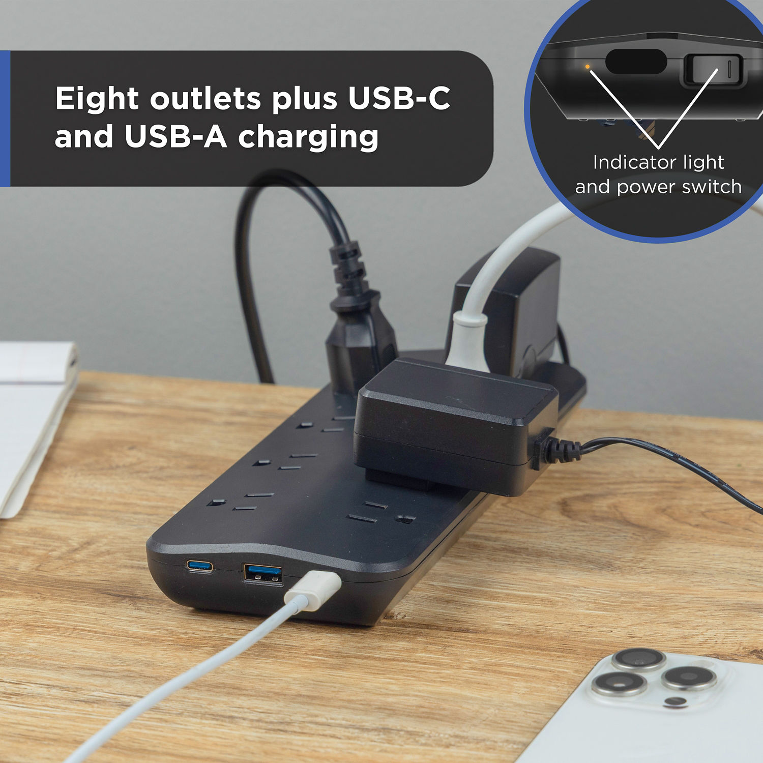 GE 8-Outlet Surge Protector with USB-C and USB-A Ports photo 2