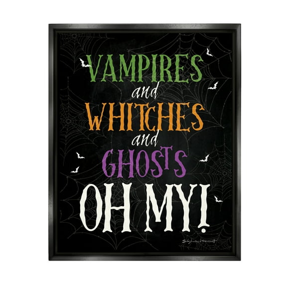 Stupell Industries Vampires Witches Ghosts Phrase Holiday Painting Black Floater Framed Art Print Wall Art