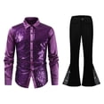 thumbnail image 4 of CONZONE Carnival Mens 70S Disco Set 2 Peice Dance Suit for Men Glitter Sequins Long Sleeve Tops Flared Pants Funny Stage Performance Outfits, 4 of 4