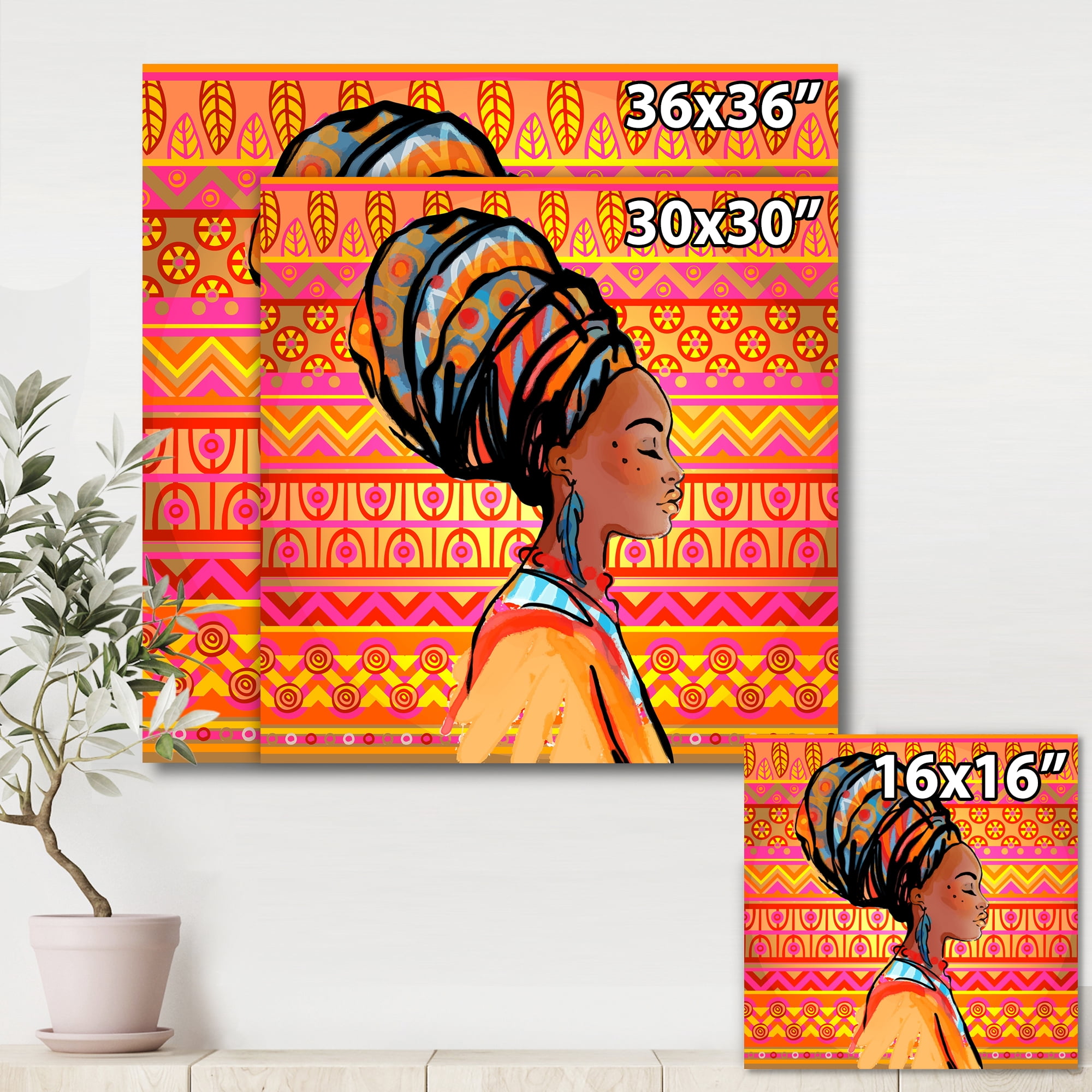 Designart ' Portrait of African American Woman With Turban I ' Modern Canvas Wall Art Print